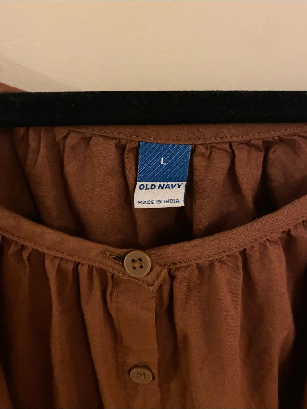 Old Navy Brown Puff-Sleeve Button Front Blouse size Large